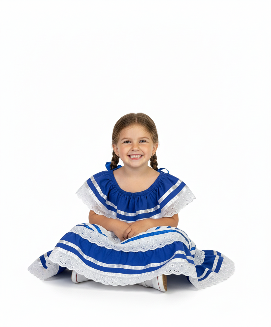 Girl's Traditional Mexican Cinco De Mayo Fiesta Dress Royal X DR1949