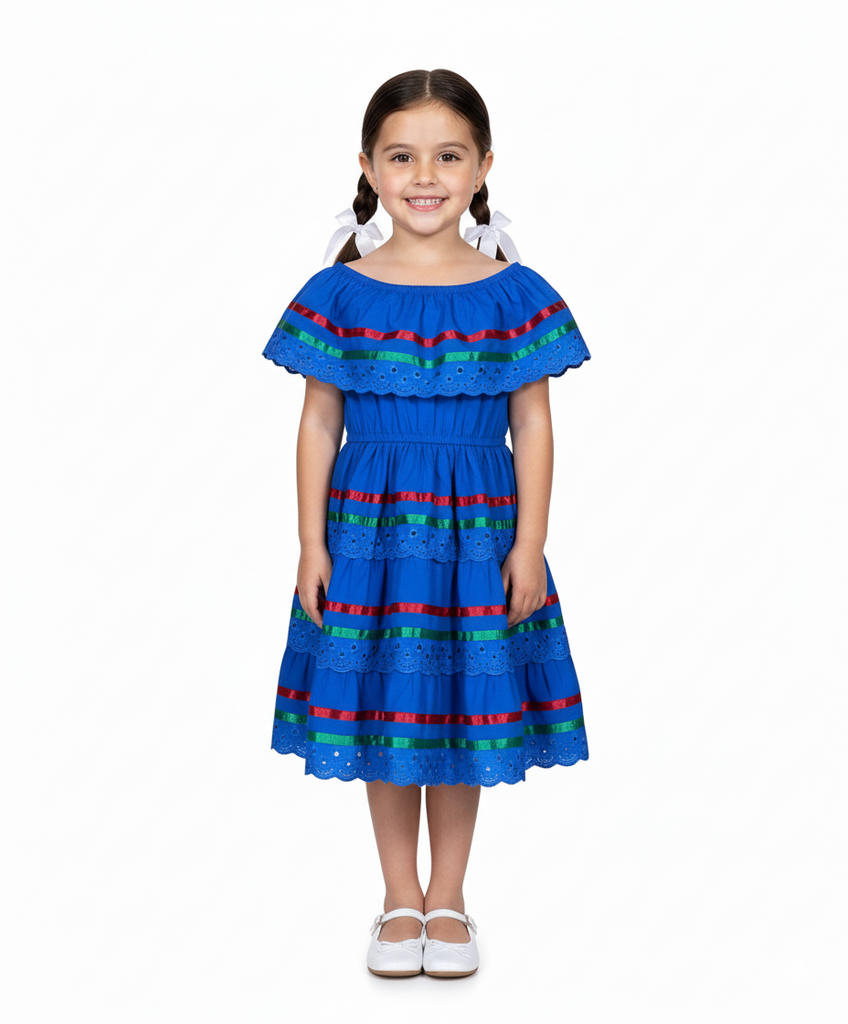 Girl's Royal X Traditional Mexican Cinco De Mayo Fiesta Dress 2-14