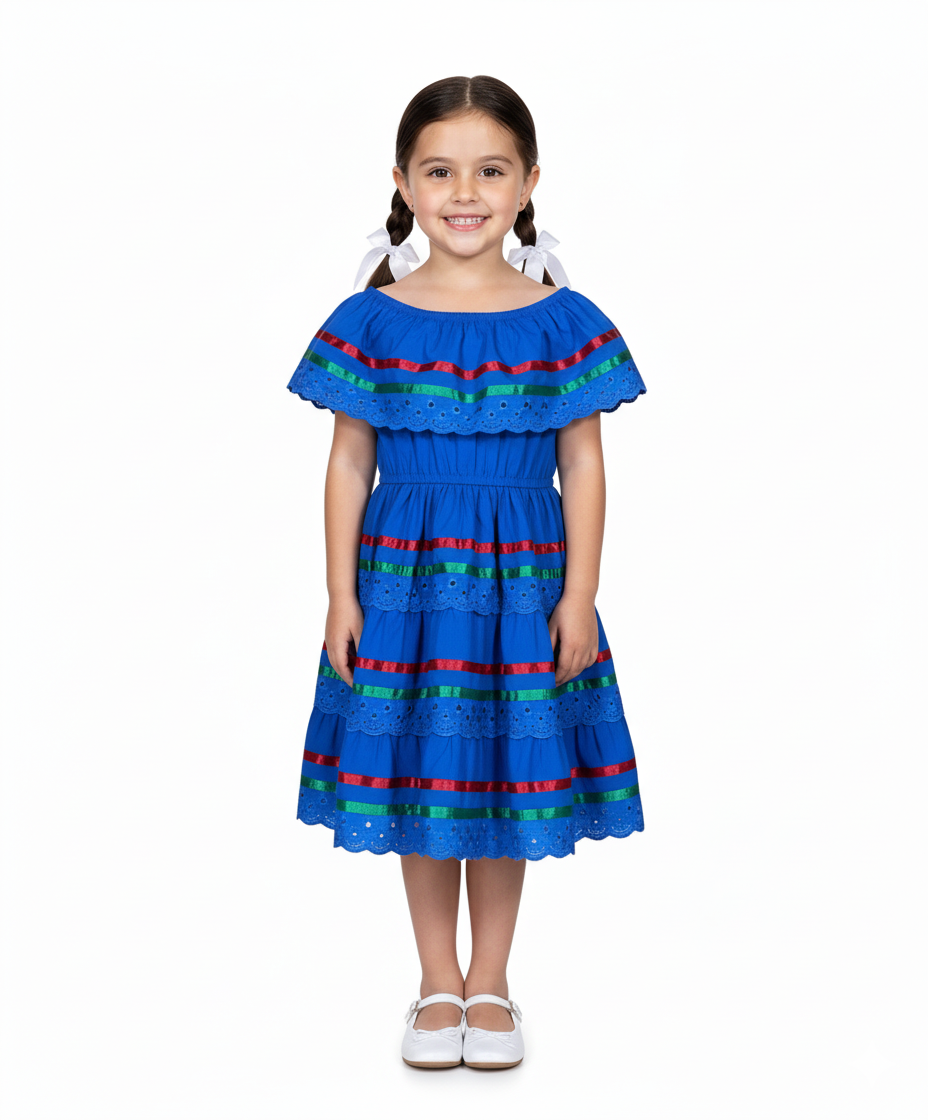 Girl's Royal X Traditional Mexican Cinco De Mayo Fiesta Dress 2-14 unik Retail Girl's Royal X Traditional Mexican Cinco De Mayo Fiesta Dress 2-14 unik Retail