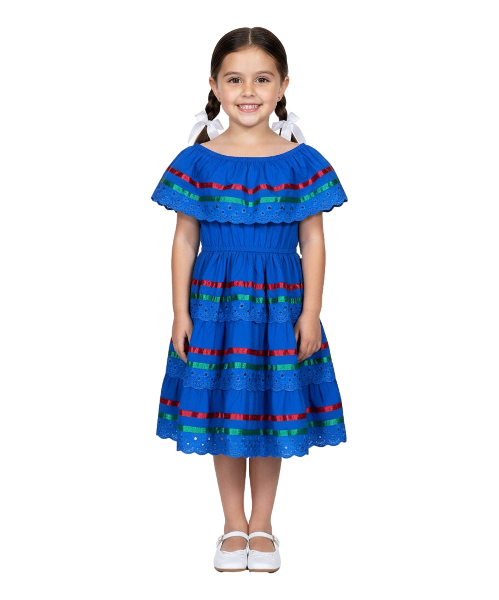 Girl's Traditional Mexican Cinco De Mayo Fiesta Dress Royal X DR1949