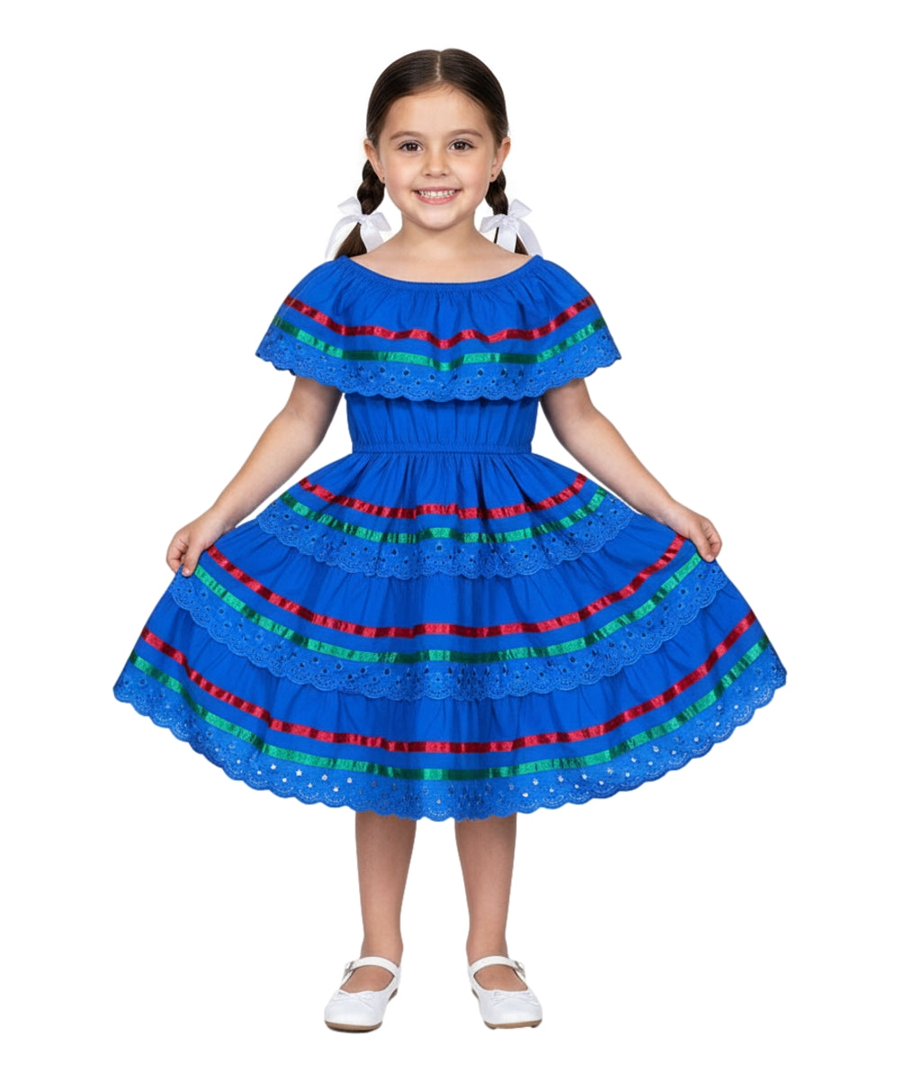Girl's Traditional Mexican Cinco De Mayo Fiesta Dress Royal X DR1949