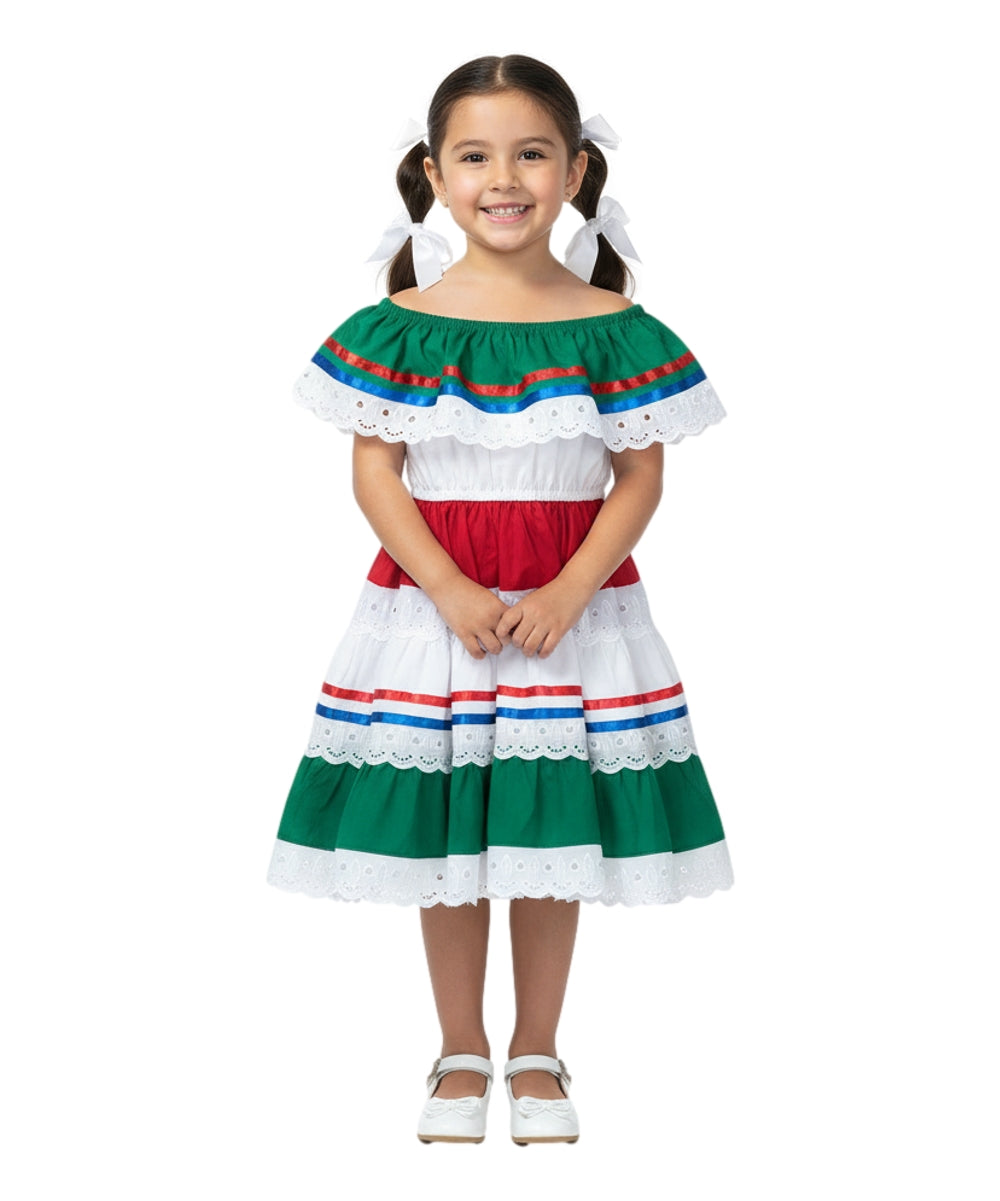 Girl's Traditional Mexican Cinco De Mayo Fiesta Dress Yellow/Red DR1949