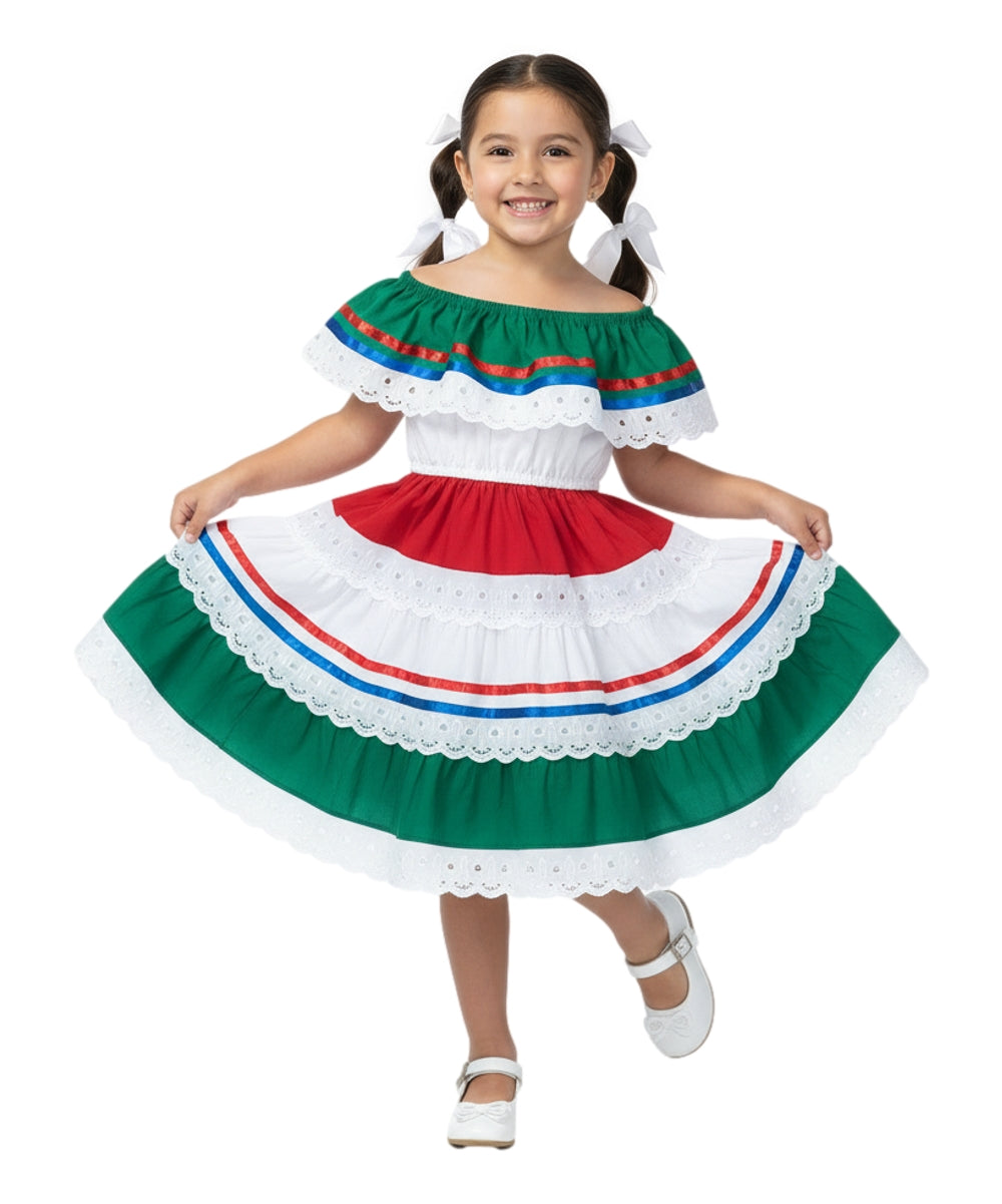 Girl's Traditional Mexican Cinco De Mayo Fiesta Dress Royal X DR1949