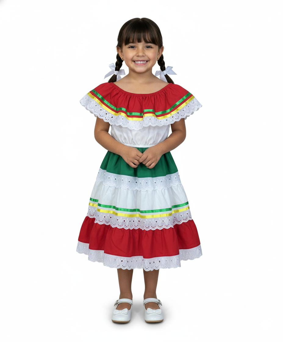 Girl's Traditional Mexican Cinco De Mayo Fiesta Dress Yellow/Red DR1949