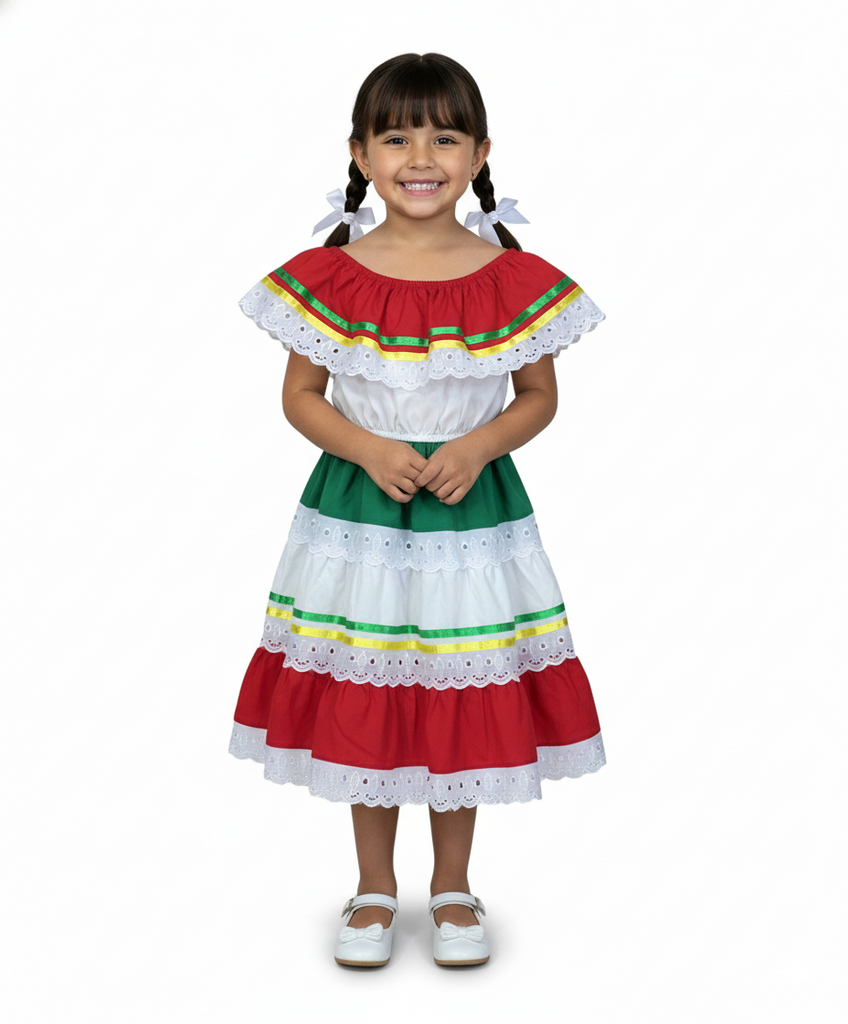 Girl's Traditional Mexican Cinco De Mayo Fiesta Dress Yellow/Red DR1949