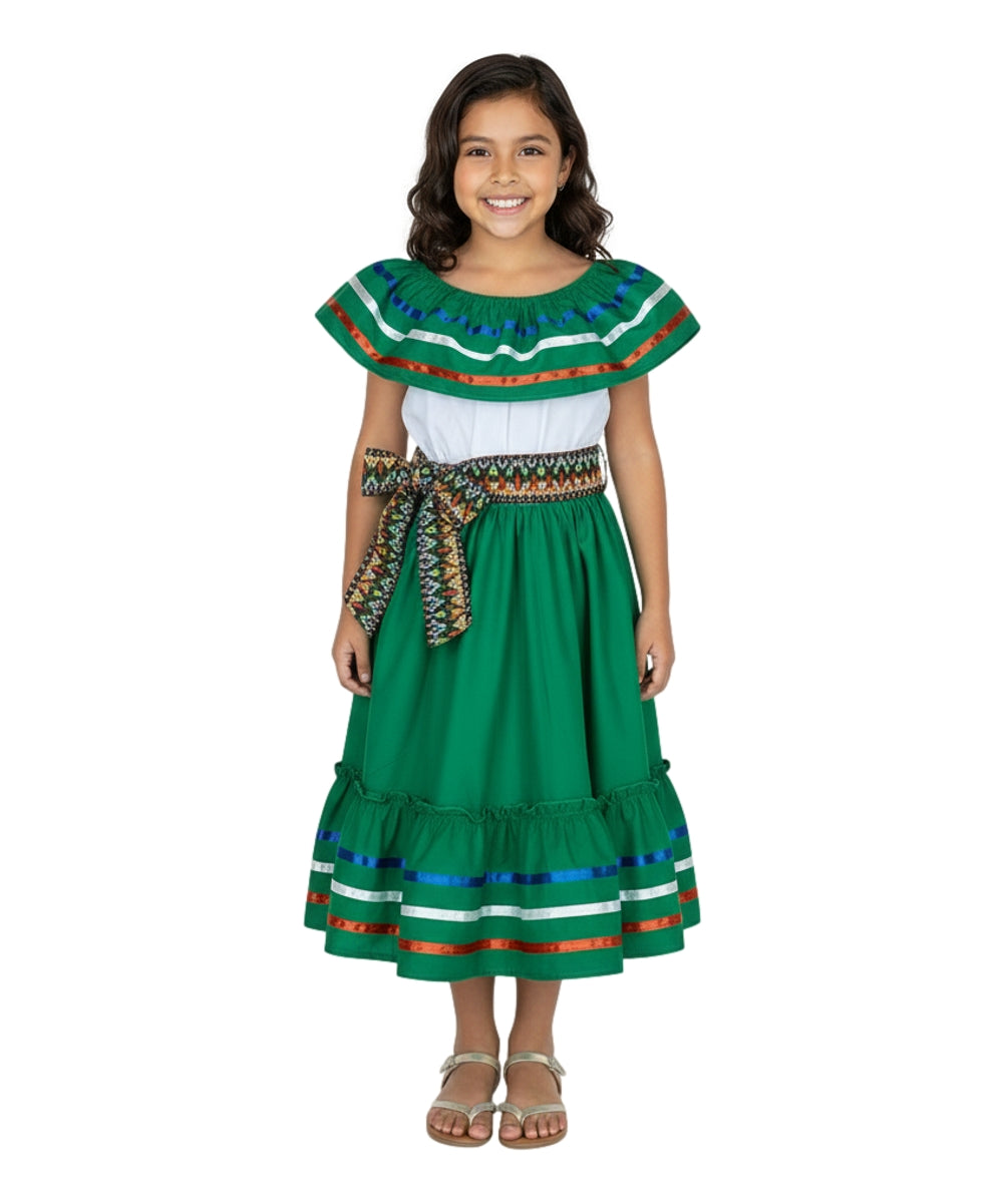 Girls Traditional Mexican Folkloric Dress with Colorful Ribbon Trim Black Pink DR2031