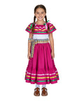 Girls Traditional Mexican Folkloric Dress with Colorful Ribbon Trim Black Pink DR2031