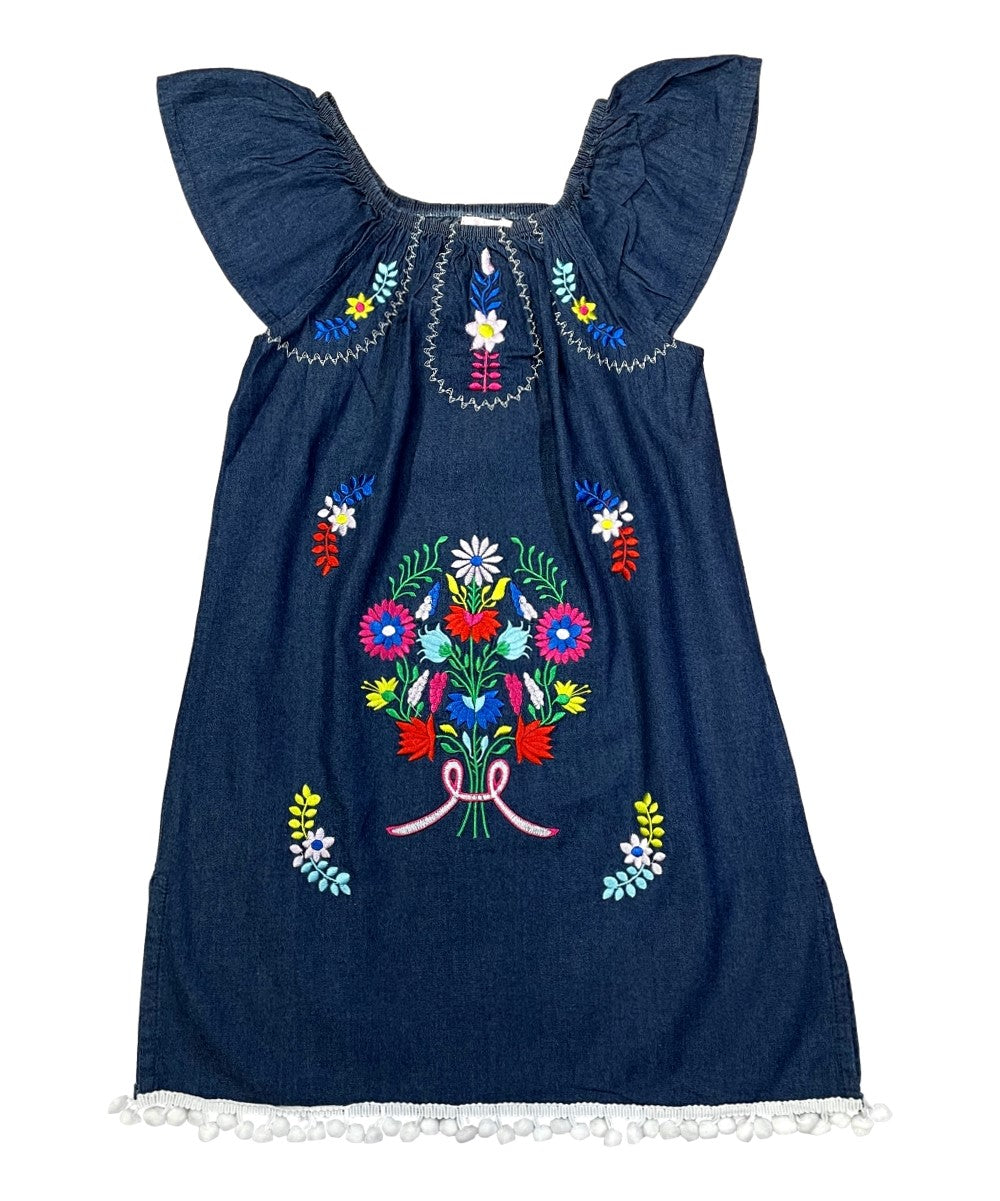 Unik Little Girls Mexican Embroidered Dress White DR2141