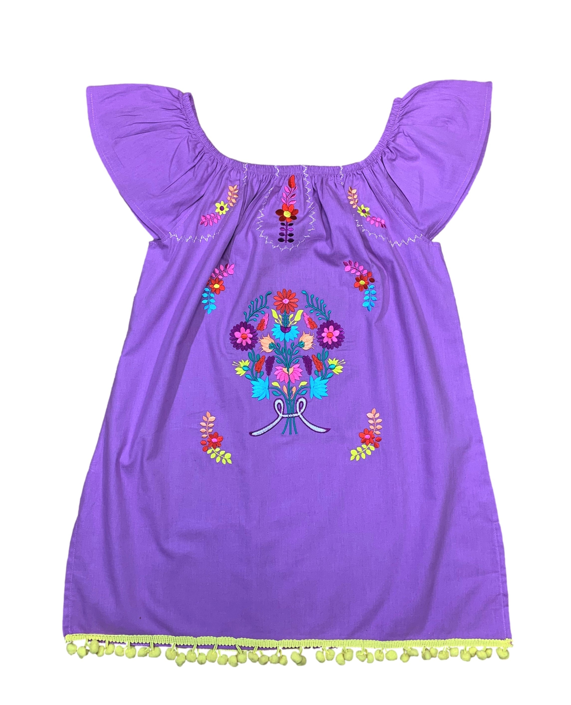 Unik Little Girls Mexican Embroidered Dress White DR2141