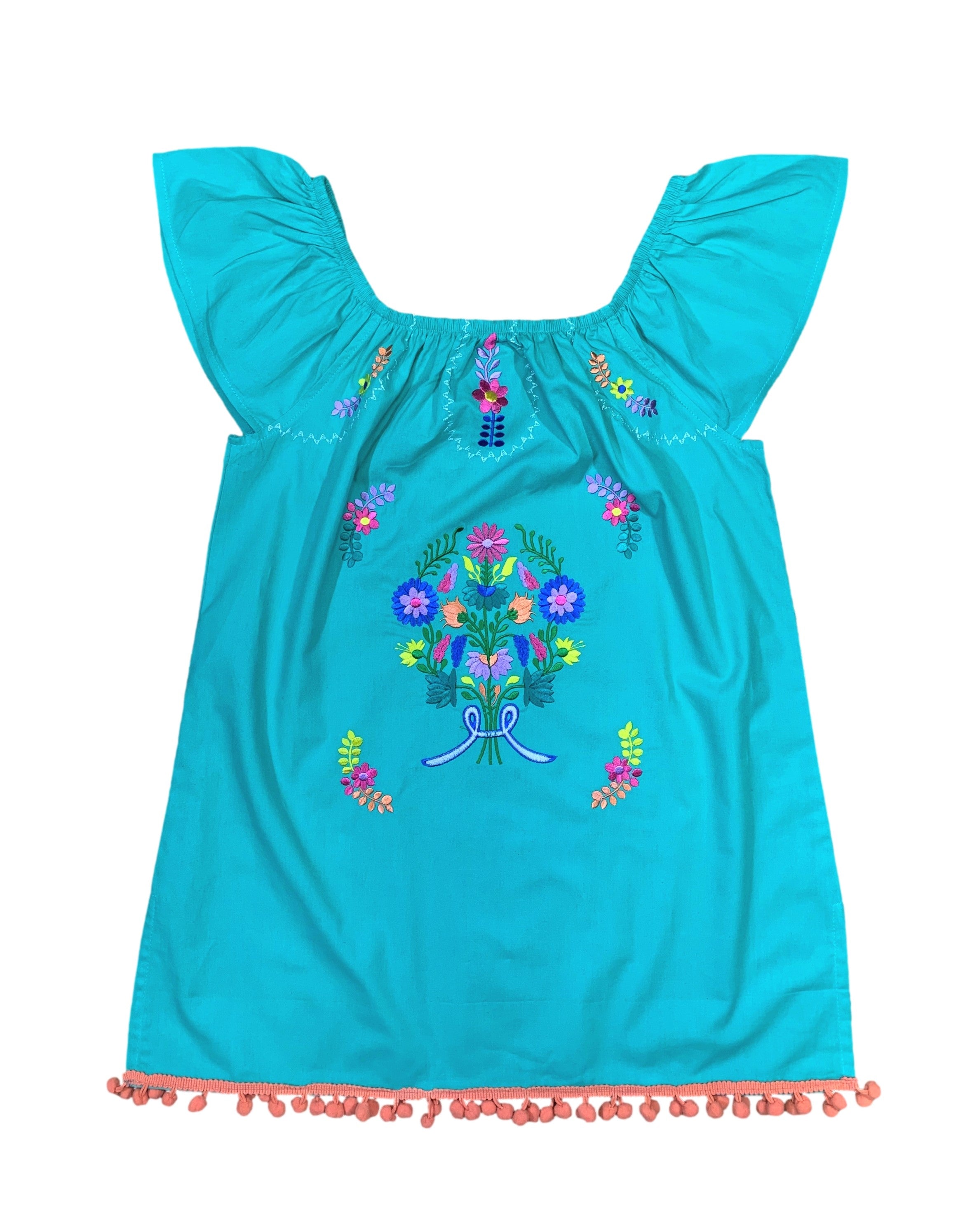 Unik Little Girls Mexican Embroidered Dress White DR2141