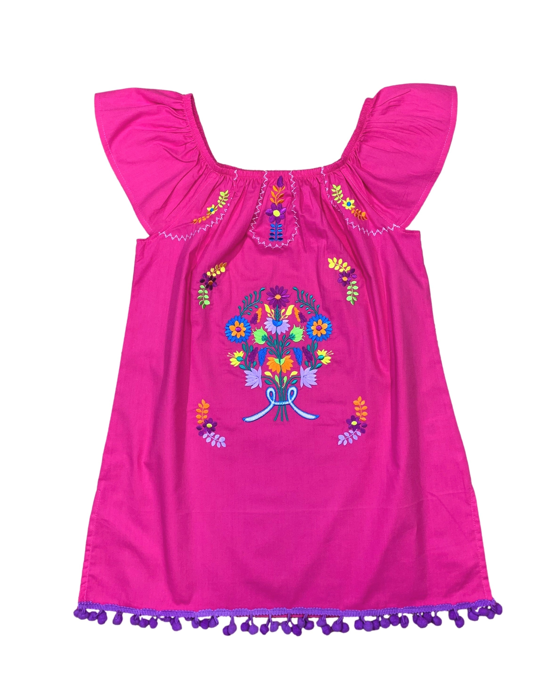 Unik Little Girls Mexican Embroidered Dress White DR2141