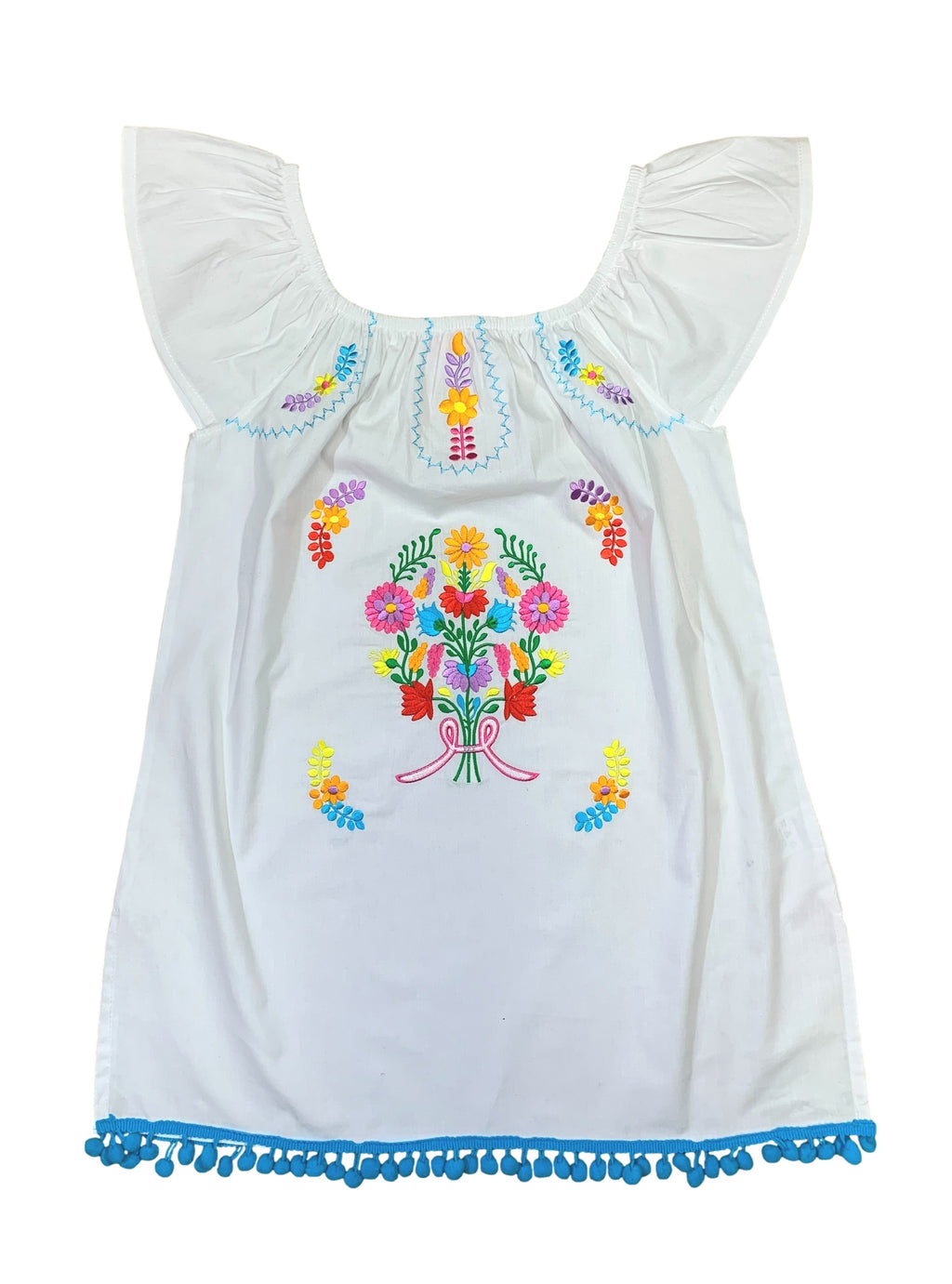 Unik Little Girls Mexican Embroidered Dress White DR2141