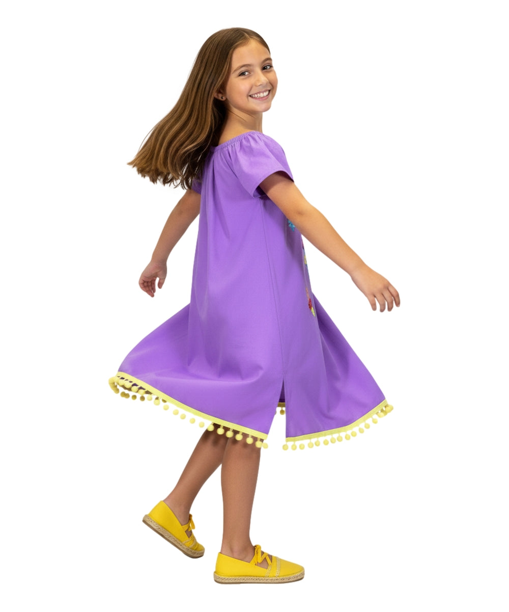 Unik Little Girls Mexican Embroidered Dress Lilac DR2141