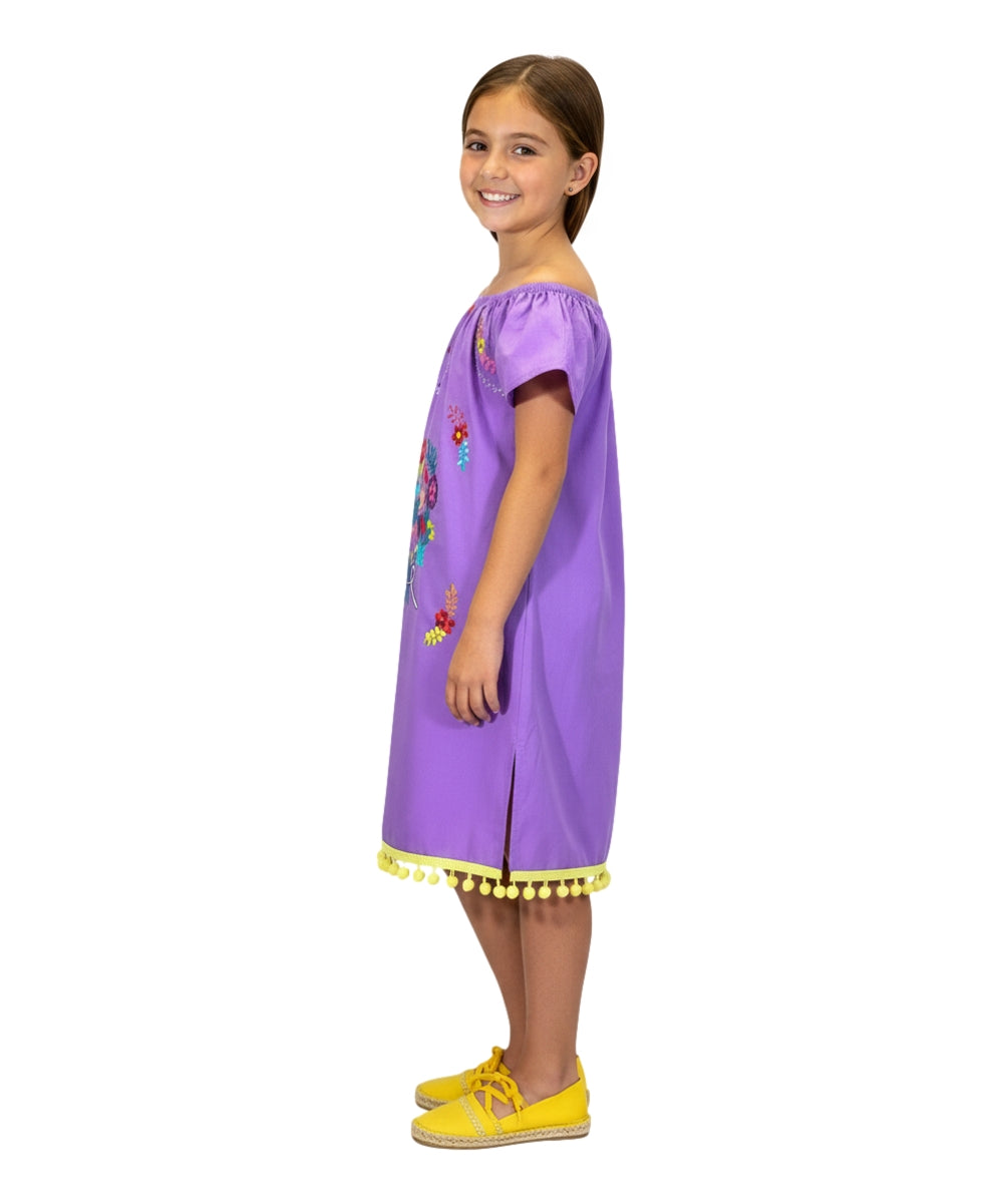 Unik Little Girls Mexican Embroidered Dress Lilac DR2141