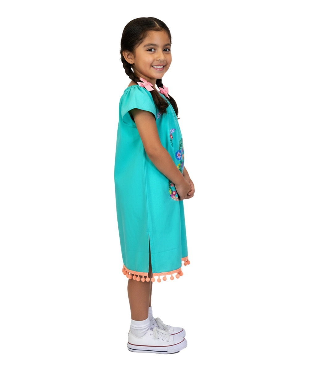 Unik Little Girls Mexican Embroidered Dress Mint DR2141