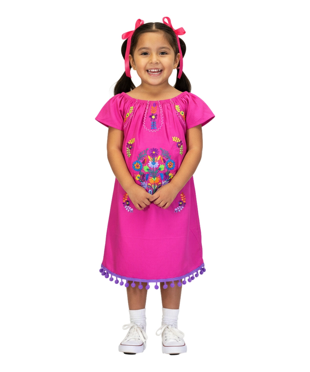 Unik Little Girls Mexican Embroidered Dress Pink DR2141