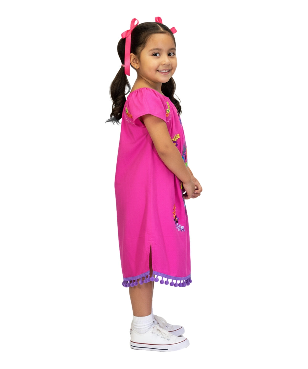 Unik Little Girls Mexican Embroidered Dress Pink DR2141