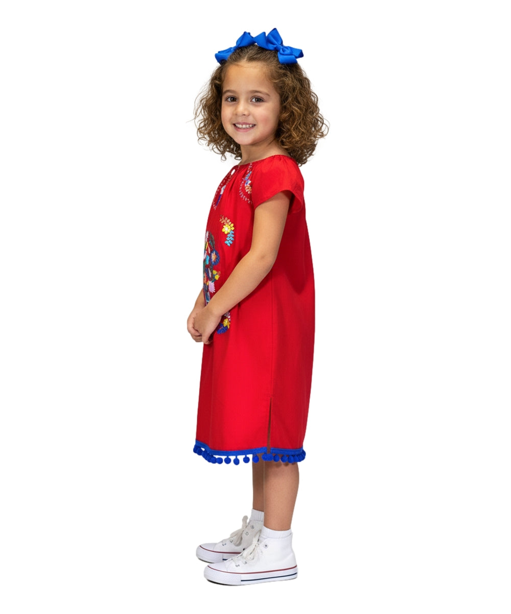 Unik Little Girls Mexican Embroidered Dress Red DR2141
