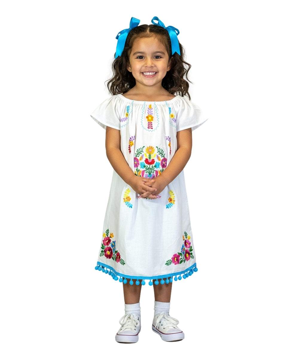 Unik Little Girls Mexican Embroidered Dress White DR2141