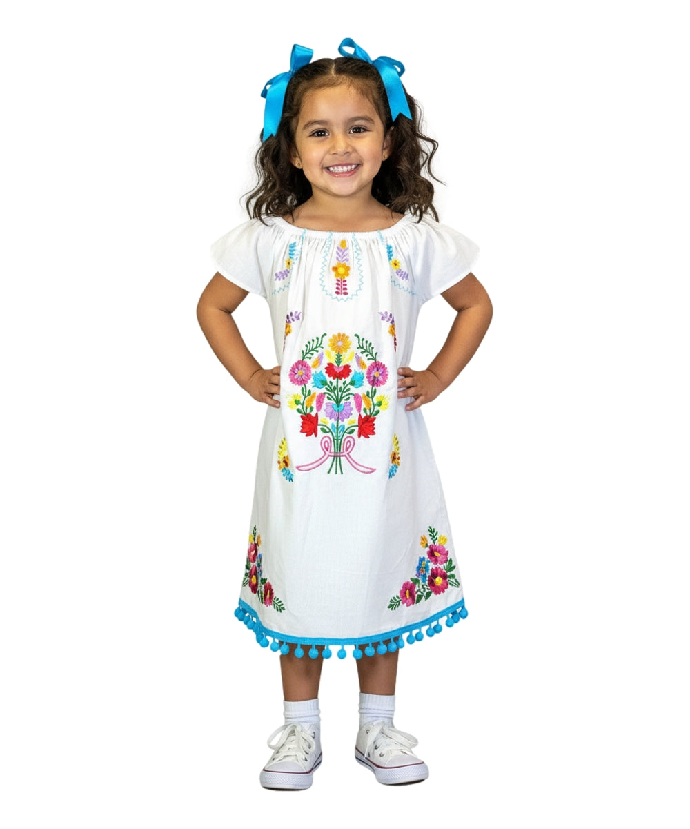 Unik Little Girls Mexican Embroidered Dress White DR2141 – unik Retail