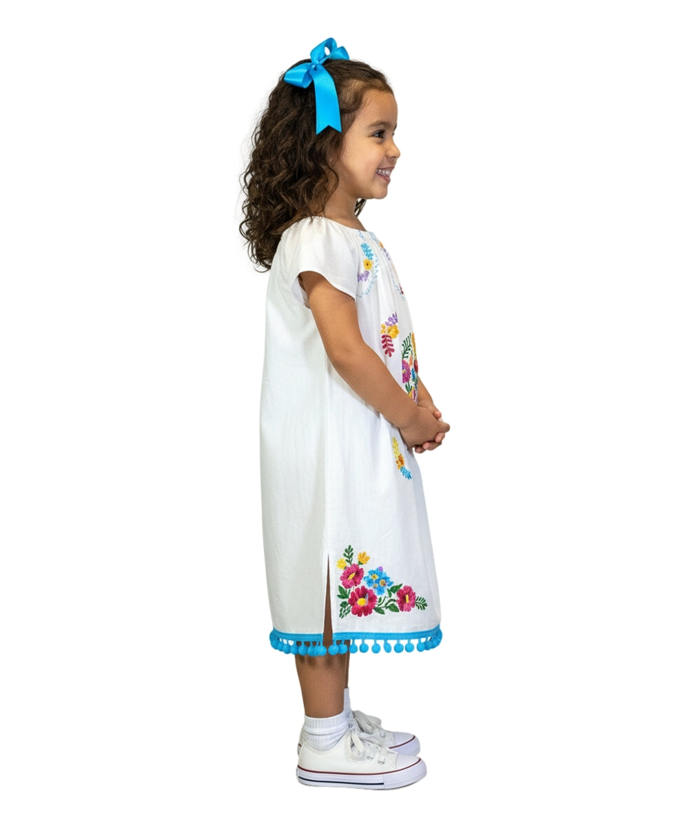 Unik Little Girls Mexican Embroidered Dress White DR2141