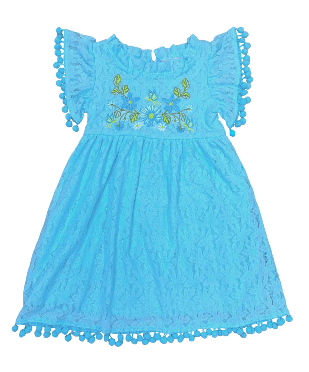 Ultra soft Lace and Pom Pom Embroidered Dress Lime DR2232