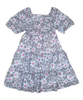 Girl Lined Chiffon Multi Tier Short Sleeve Dress Pink N White DR2234