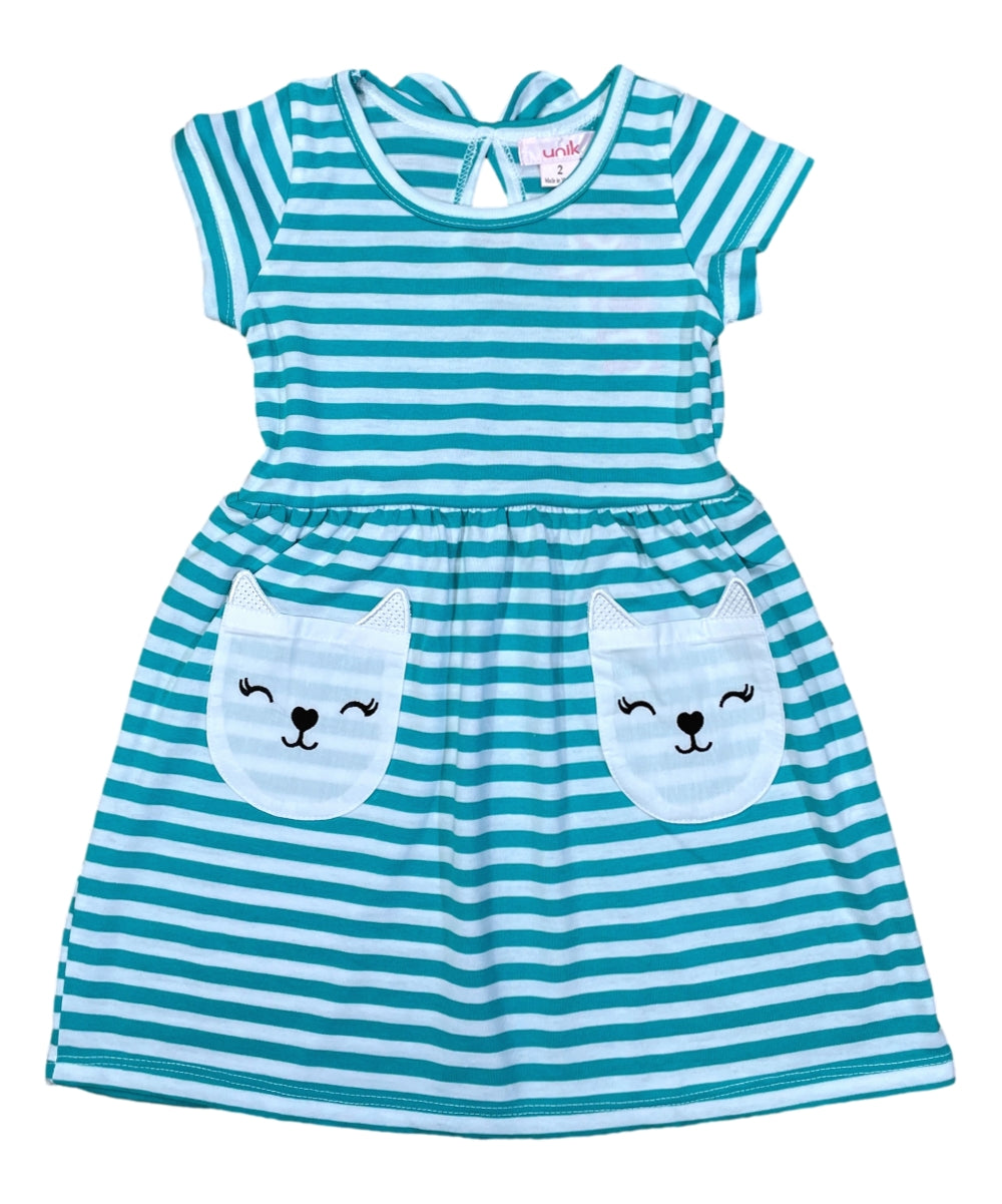 Stripe Kitty Cat Pocket Dress Mint DR2236