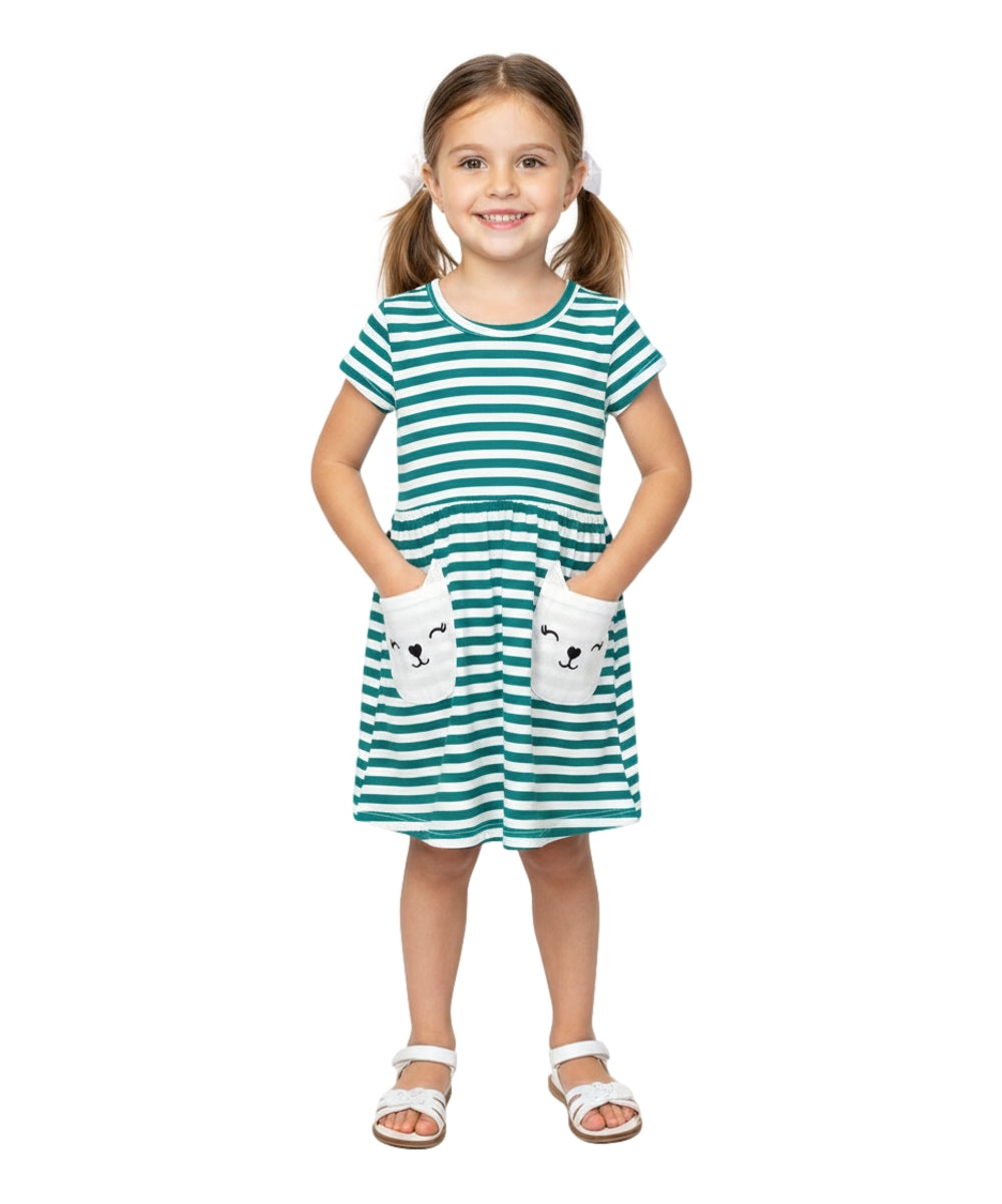 Stripe Kitty Cat Pocket Dress Mint DR2236
