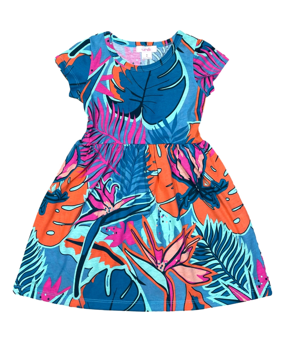 Tropical Fun Floral Cotton Dress Navy Fuchsia DR2237