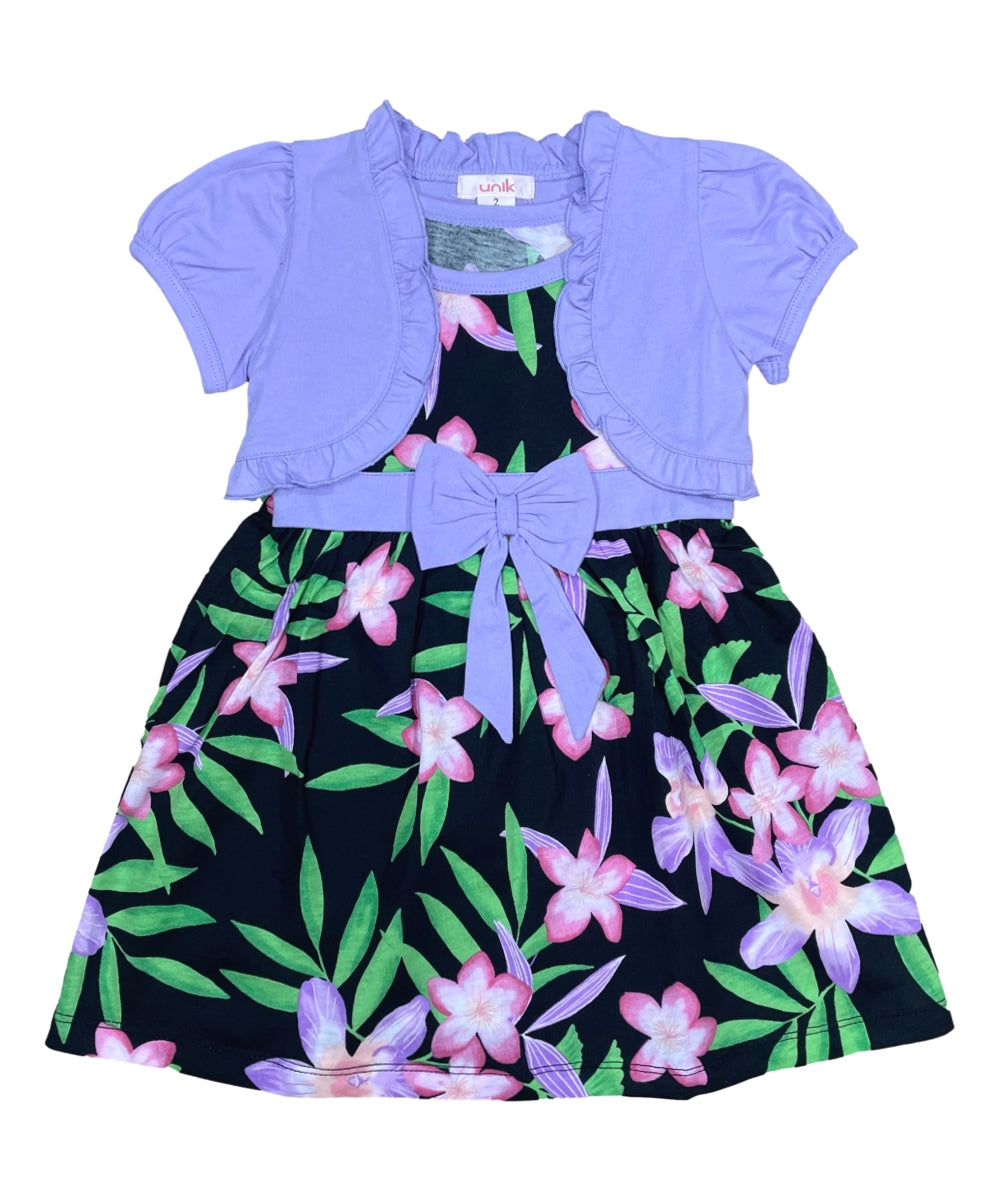 Cotton Tropical Dress with Removable Cardigan Coral Grey DR2238