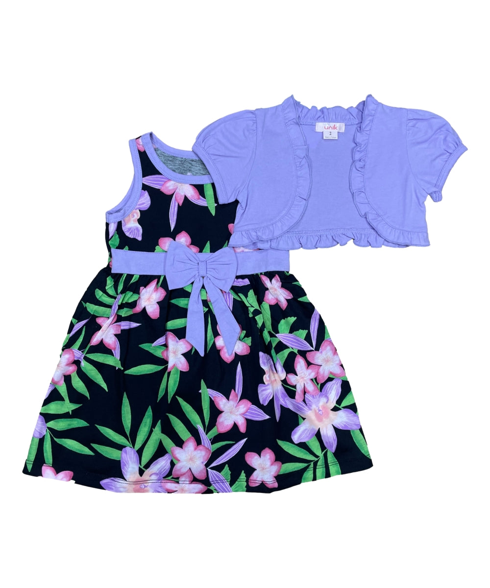Cotton Tropical Dress with Removable Cardigan Coral Grey DR2238