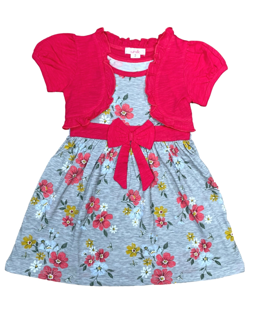 Cotton Tropical Dress with Removable Cardigan Coral Grey DR2238