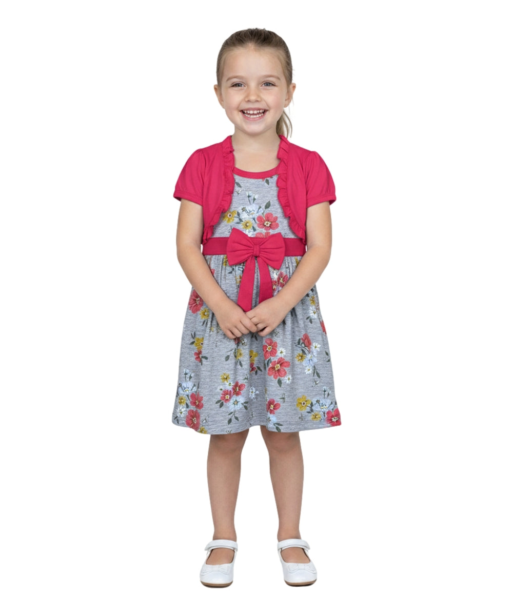 Cotton Tropical Dress with Removable Cardigan Coral Grey DR2238