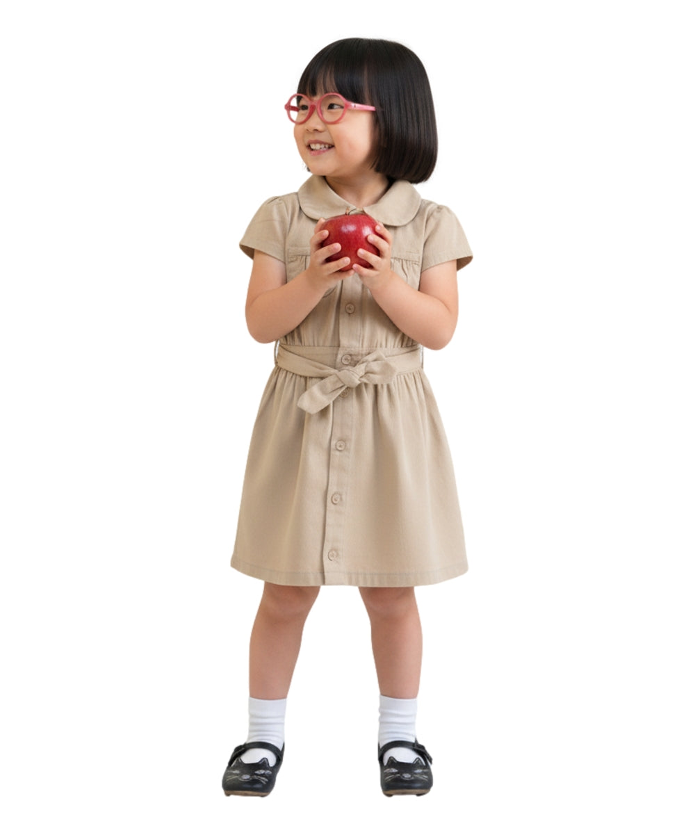 Unik Girl Uniform Belted Safari Dress Khaki GDU1775