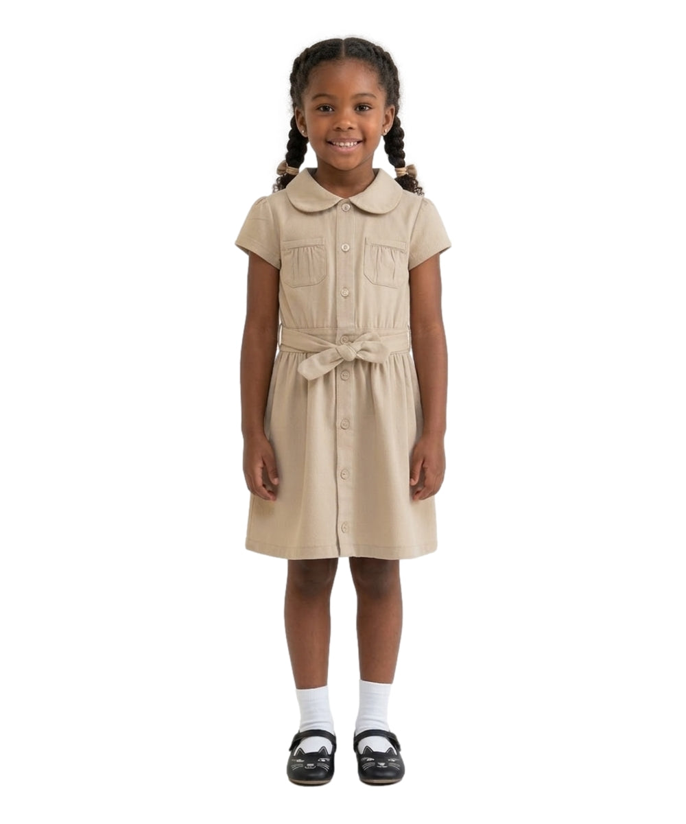 Unik Girl Uniform Belted Safari Dress Khaki GDU1775