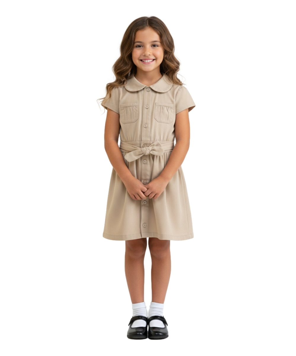 Unik Girl Uniform Belted Safari Dress Khaki GDU1775