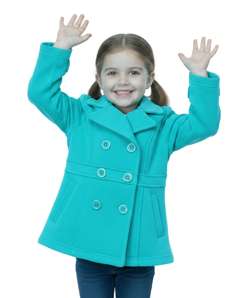Girl Double Breasted Fleece Jacket Teal GJ16107, GJ15101