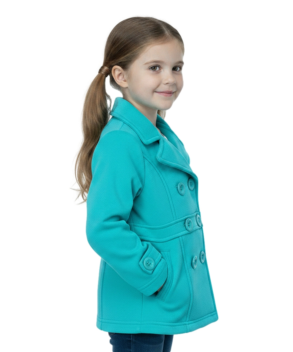 Girl Double Breasted Fleece Jacket Teal GJ16107, GJ15101