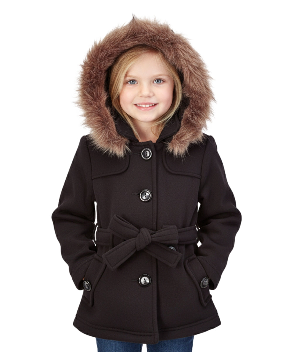 Girl Fleece Coat With Removable Fur Hood Black GJ15108