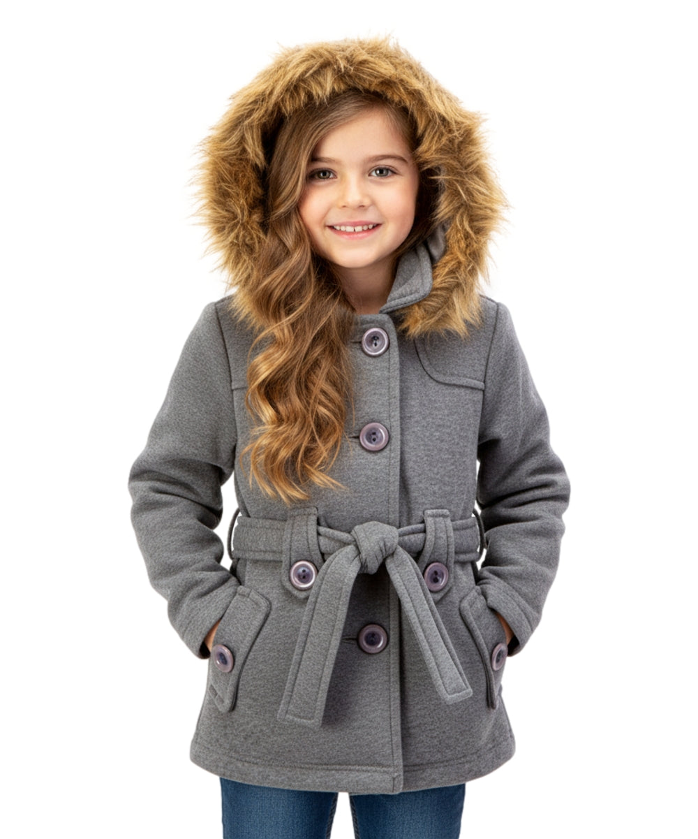 Girl Fleece Coat With Removable Fur Hood DGrey GJ15108