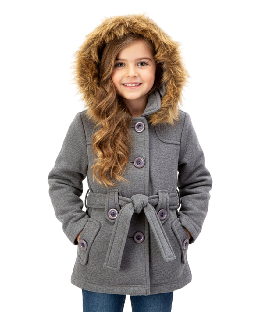 Girl Fleece Coat With Removable Fur Hood DGrey GJ15108