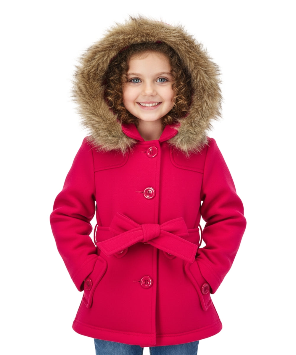 Girl Fleece Coat With Removable Fur Hood Fuchsia GJ15108