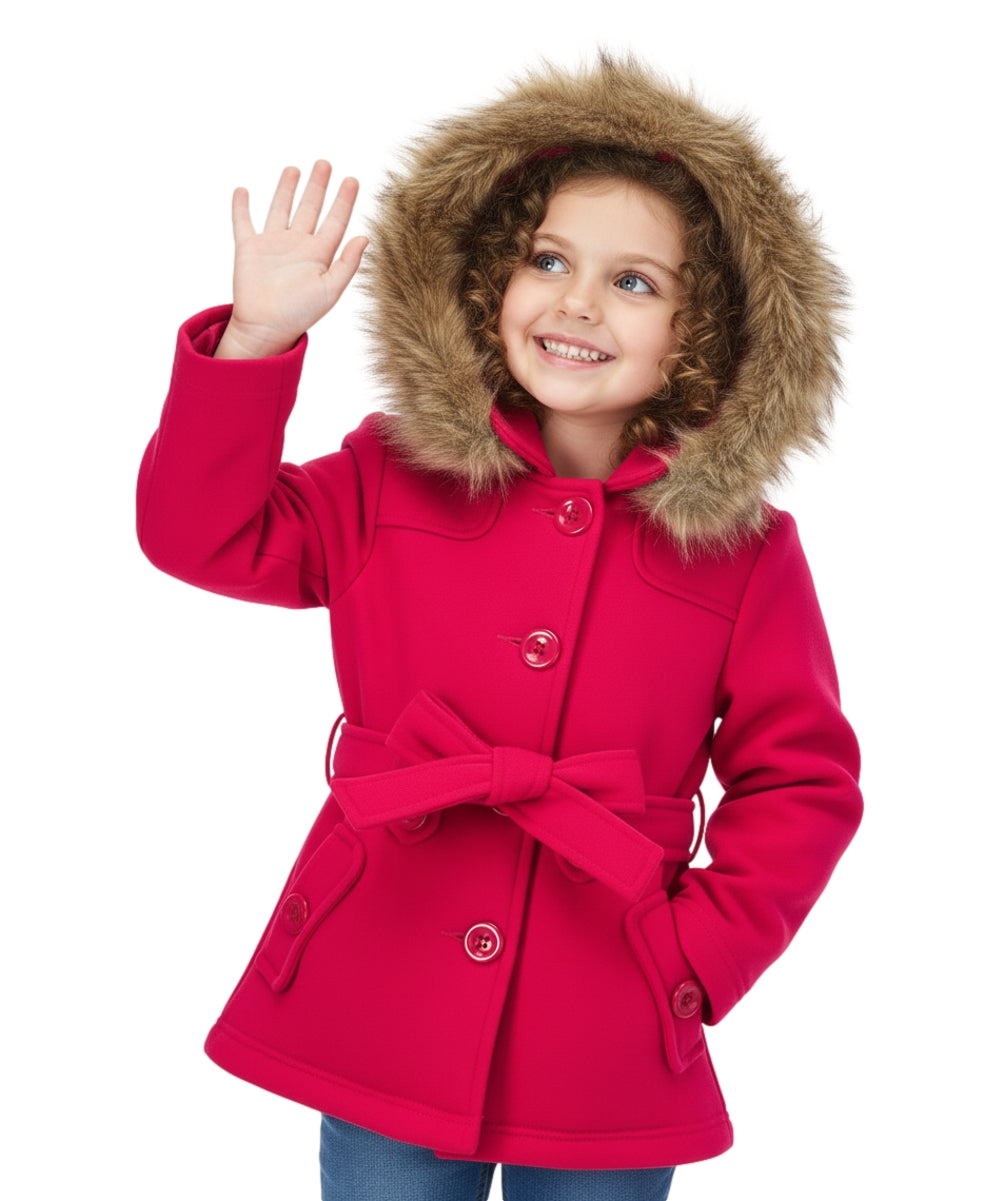 Girl Fleece Coat With Removable Fur Hood Fuchsia GJ15108