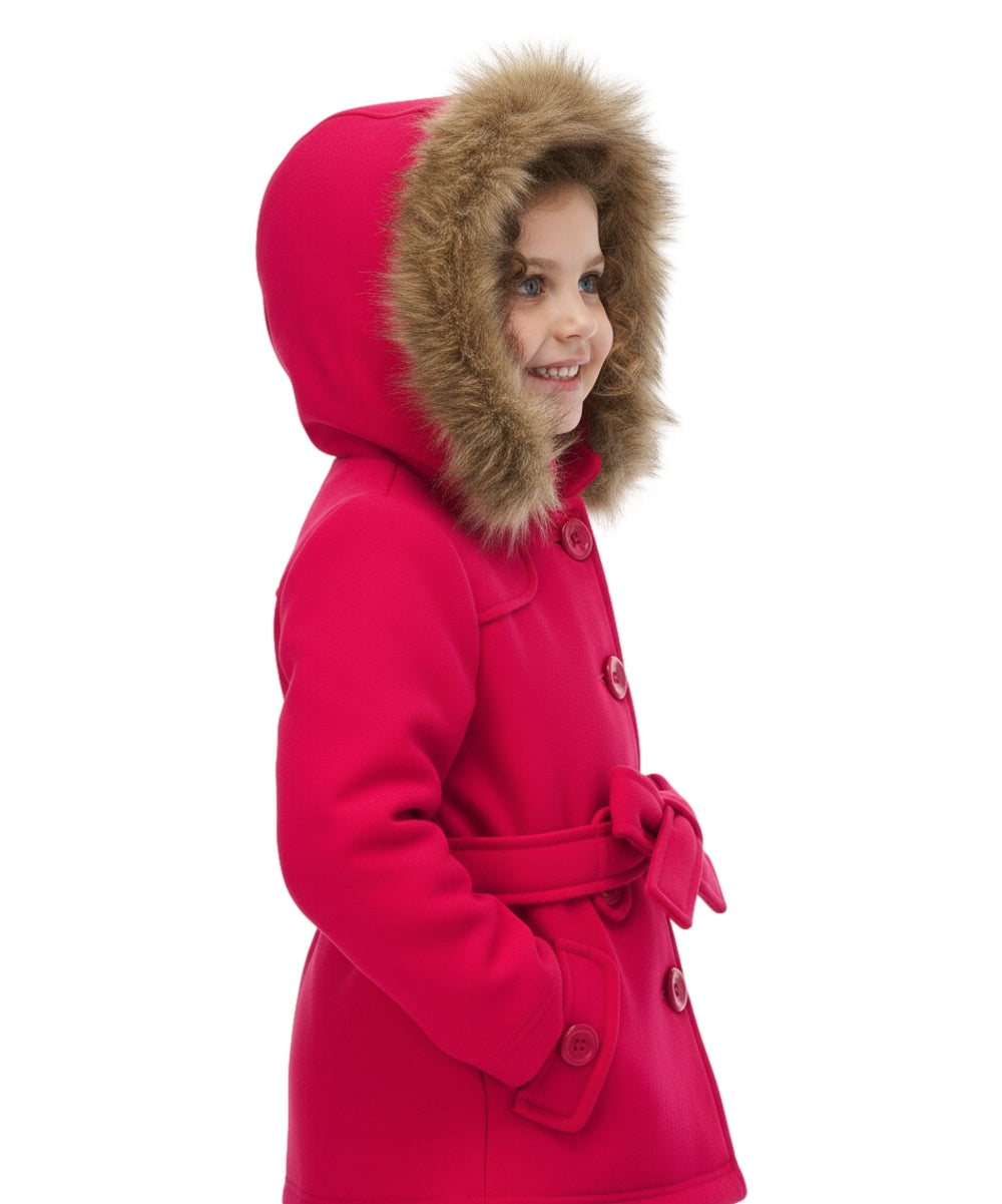 Girl Fleece Coat With Removable Fur Hood Fuchsia GJ15108