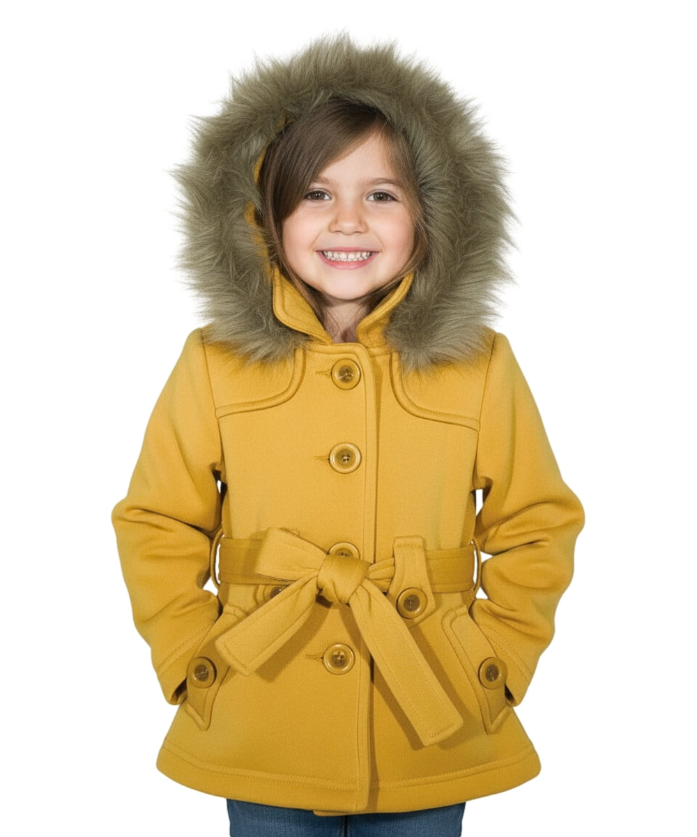 Girl Fleece Coat With Removable Fur Hood Honey GJ15108