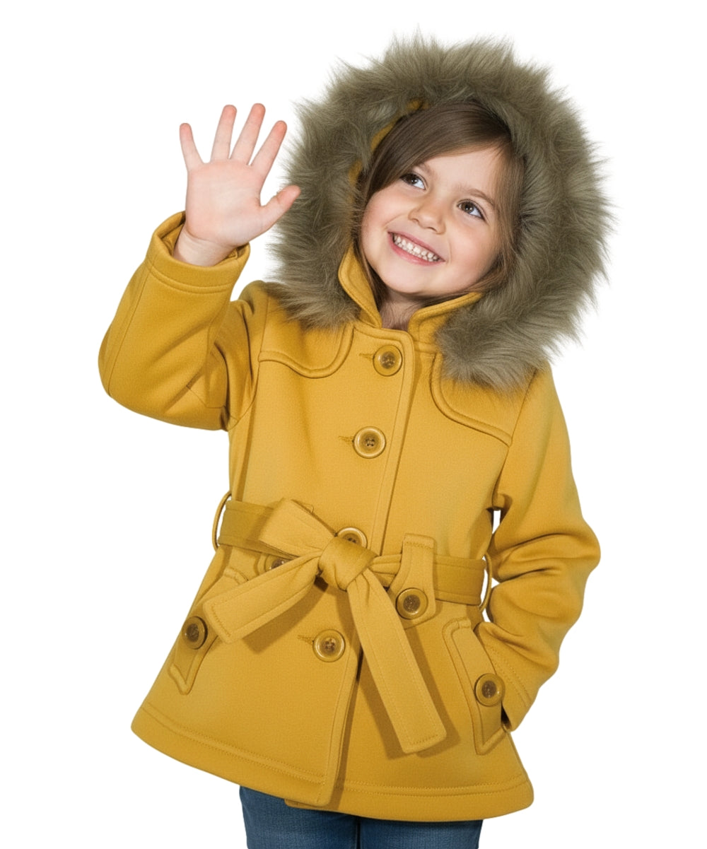 Girl Fleece Coat With Removable Fur Hood Honey GJ15108