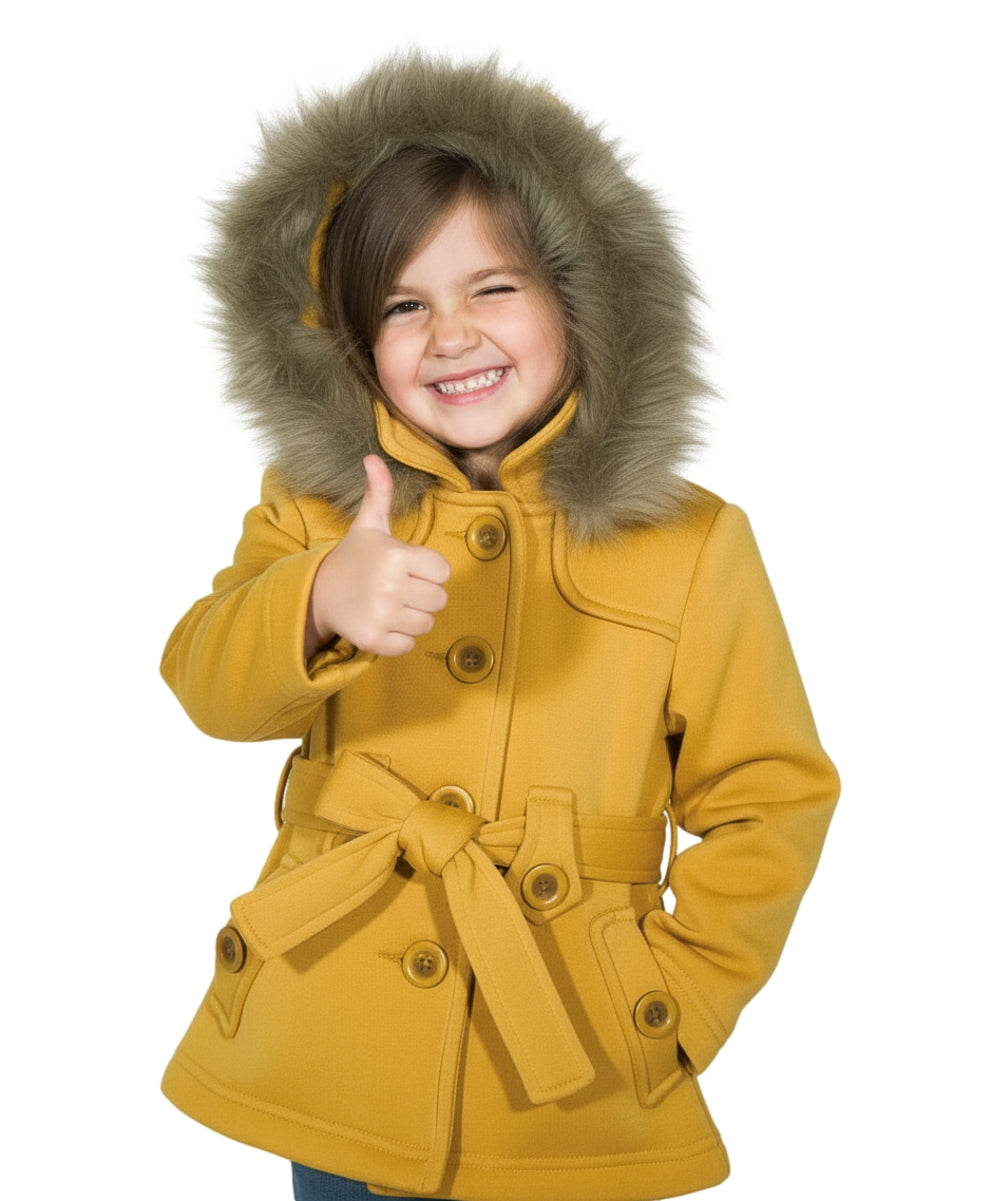 Girl Fleece Coat With Removable Fur Hood Honey GJ15108