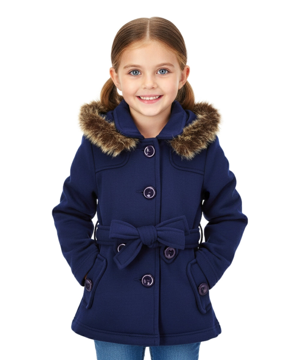 Girl Fleece Coat With Removable Fur Hood Navy GJ15108