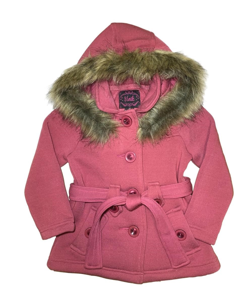 Girl Fleece Coat With Removable Fur Hood Black GJ15108